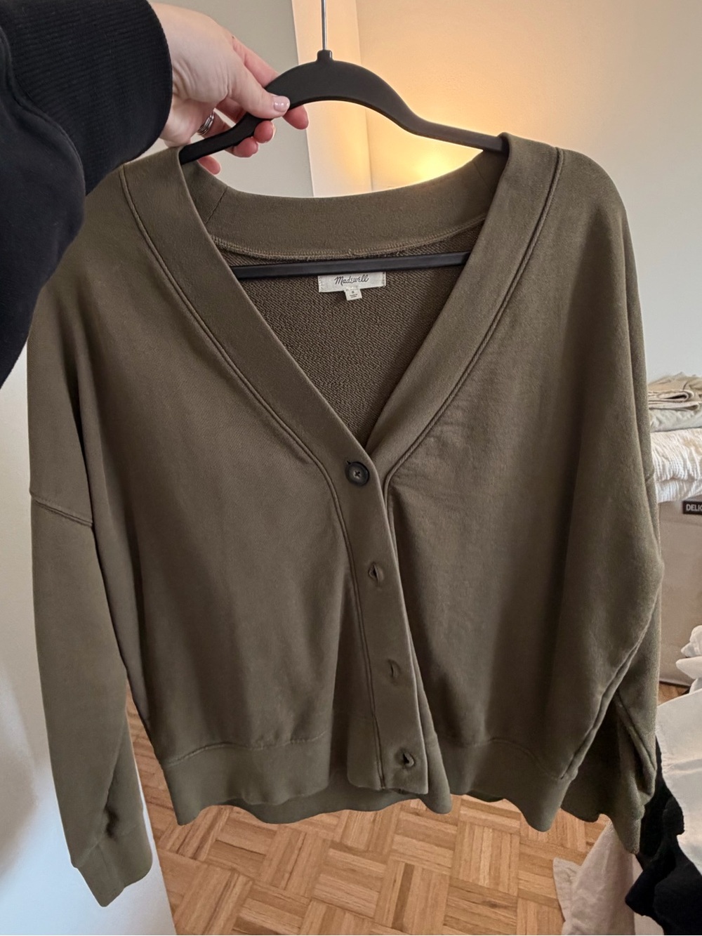 Madewell Olive Green V-Neck Button-Front Cardigan